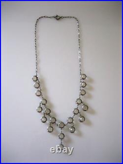 Vintage Art Deco Sterling Silver Crystal Bezel Open Back Chain Necklace