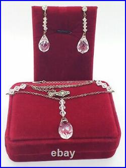 Vintage Art Deco Sterling Silver Crystal Briolette Necklace And Earrings