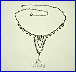 Vintage Art Deco Sterling Silver Crystal Open Back Bezel Festoon 16 Necklace