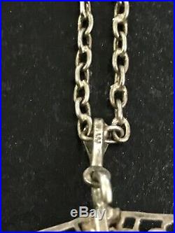 Vintage Art Deco Sterling Silver Necklace Carved Citrine Pendant 18 Chain