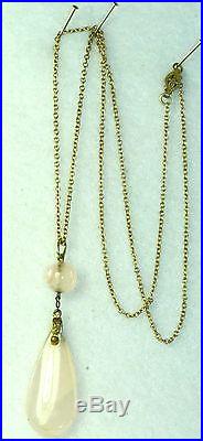Vintage Art Deco Sterling Silver Rose Quartz Lavaliere Necklace
