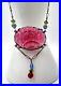 Vintage Art Deco Sterling Sliver Gorgeous Fuchsia? Glass Necklace