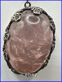 Vintage Art Deco Stunning Rose Quartz Crystal Sterling Pendant