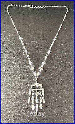 Vintage Art Deco Style Aurora Borealis Chandelier Pendant Necklace Silver