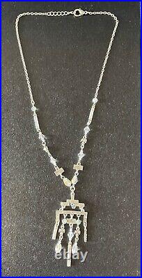 Vintage Art Deco Style Aurora Borealis Chandelier Pendant Necklace Silver