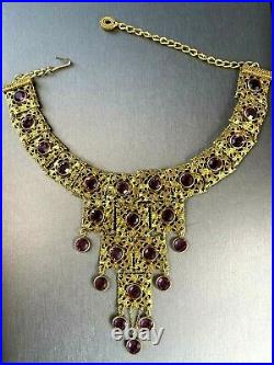 Vintage Art Deco Style Austrian Crystal Dangle Fringe Square Filigree Necklace