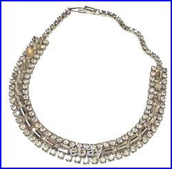 Vintage Art Deco Style Faceted Crystal Silver Tone Necklace