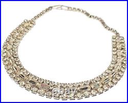 Vintage Art Deco Style Faceted Crystal Silver Tone Necklace