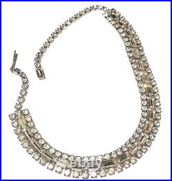 Vintage Art Deco Style Faceted Crystal Silver Tone Necklace