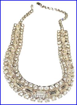 Vintage Art Deco Style Faceted Crystal Silver Tone Necklace