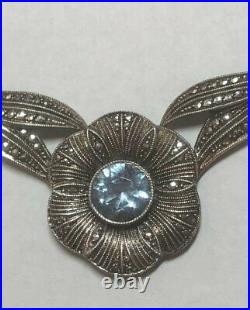 Vintage Art Deco Theodor Fahrner Sterling Silver Blue Spinel Marcasite Necklace