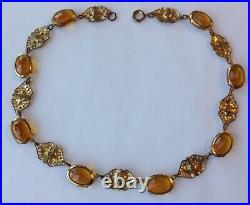 Vintage Art Deco Topaz Rhinestone & Filigree Necklace