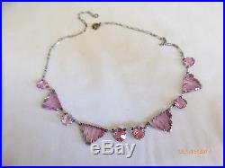 Vintage Art Deco Vauxhall Pink Stepped Glass & Rhinestone Necklace