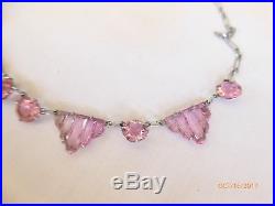 Vintage Art Deco Vauxhall Pink Stepped Glass & Rhinestone Necklace