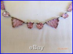 Vintage Art Deco Vauxhall Pink Stepped Glass & Rhinestone Necklace