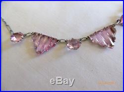 Vintage Art Deco Vauxhall Pink Stepped Glass & Rhinestone Necklace