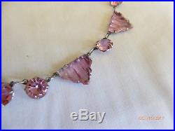 Vintage Art Deco Vauxhall Pink Stepped Glass & Rhinestone Necklace