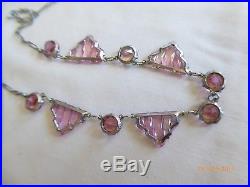 Vintage Art Deco Vauxhall Pink Stepped Glass & Rhinestone Necklace