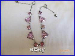 Vintage Art Deco Vauxhall Pink Stepped Glass & Rhinestone Necklace