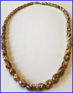 Vintage Art Deco Venetian Fire Opal Amber Glass Bead Graduating Necklace