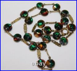 Vintage Art Deco Venetian Foiled Green Art Glass Fancy Link Necklace 11d 138