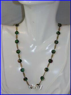 Vintage Art Deco Venetian Foiled Green Art Glass Fancy Link Necklace 11d 138