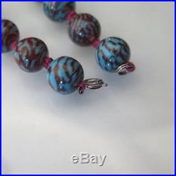 Vintage Art Deco Venetian Latticino Glass Bead Red Blue Necklace