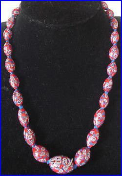 Vintage Art Deco Venetian Millefiori Moretti Glass Beads Necklace