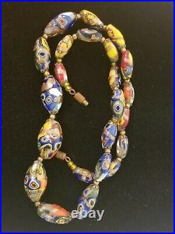 Vintage Art Deco Venetian Murano Millefiori Glass Bead Necklace 18 Moretti