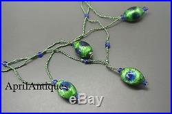 Vintage Art Deco Victorian Peacock Eye Foiled Glasses Bead Necklace