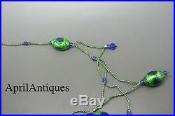 Vintage Art Deco Victorian Peacock Eye Foiled Glasses Bead Necklace