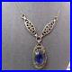 Vintage Art Deco Violet Blue Glass Drop Filigree Sterling Silver Necklace 16