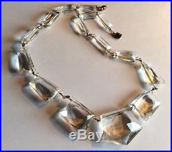 Vintage Art Deco clear faceted glass necklace on gold-tone wire