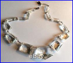 Vintage Art Deco clear faceted glass necklace on gold-tone wire