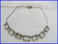 Vintage Art Deco emerald Cut Rock Quartz Crystal Fine Silver Necklace