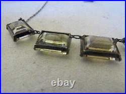 Vintage Art Deco emerald Cut Rock Quartz Crystal Fine Silver Necklace