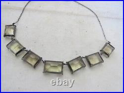 Vintage Art Deco emerald Cut Rock Quartz Crystal Fine Silver Necklace