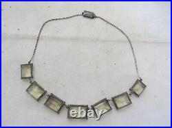 Vintage Art Deco emerald Cut Rock Quartz Crystal Fine Silver Necklace