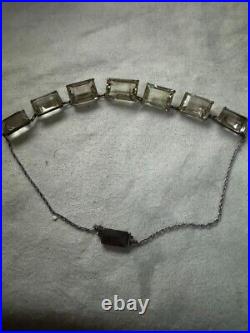 Vintage Art Deco emerald Cut Rock Quartz Crystal Fine Silver Necklace