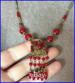 Vintage Art Deco jewellery stunning Czech Neiger glass pendant necklace