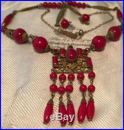 Vintage Art Deco jewellery stunning Czech Neiger glass pendant necklace