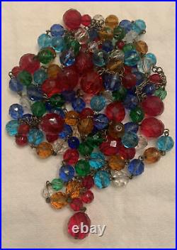 Vintage Art Deco sautoir multi colored linked faceted glass/crystal 48 necklace