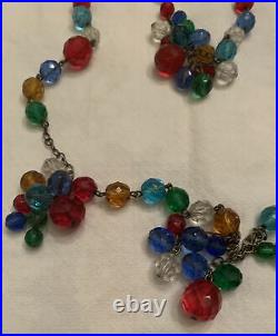 Vintage Art Deco sautoir multi colored linked faceted glass/crystal 48 necklace