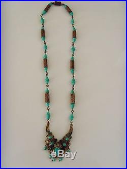Vintage Art deco Czech Peking Glass Egyptian revival Necklace