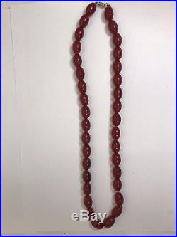 Vintage Art deco cherry red amber bakelite beaded necklace