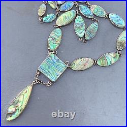 Vintage Art deco sterling silver Abalone Shell Pendant Necklace