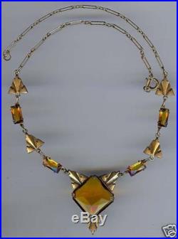 Vintage Beauty Art Deco Faceted Topaz Glass Necklace
