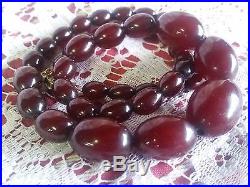 Vintage CHERRY AMBER BAKELITE OLd ART DECO Bead Necklace 532.5g TESTED