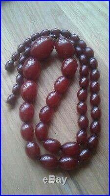 Vintage Cherry Amber Bakelite Bead Necklace 61.8 Grms Not Marbled