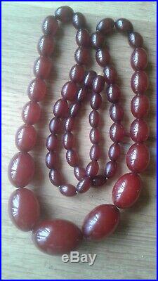 Vintage Cherry Amber Bakelite Bead Necklace 61.8 Grms Not Marbled